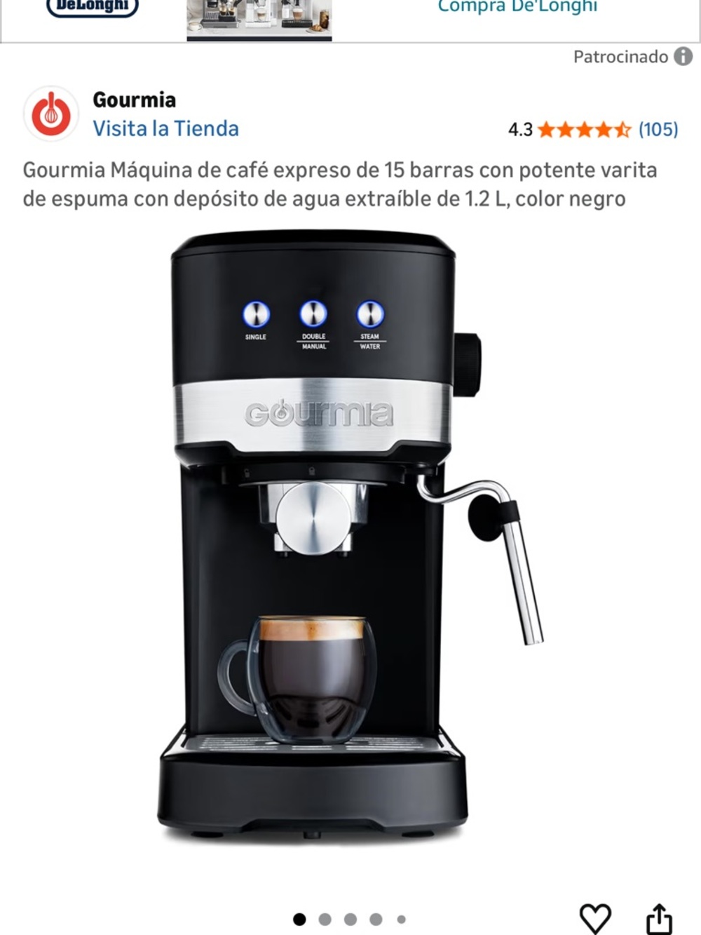Gourmia Espresso Machine in Black and Silver